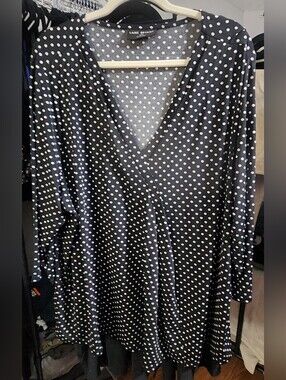 LANE BRYANT Black and White Polka Dot Wrap-Style Tunic